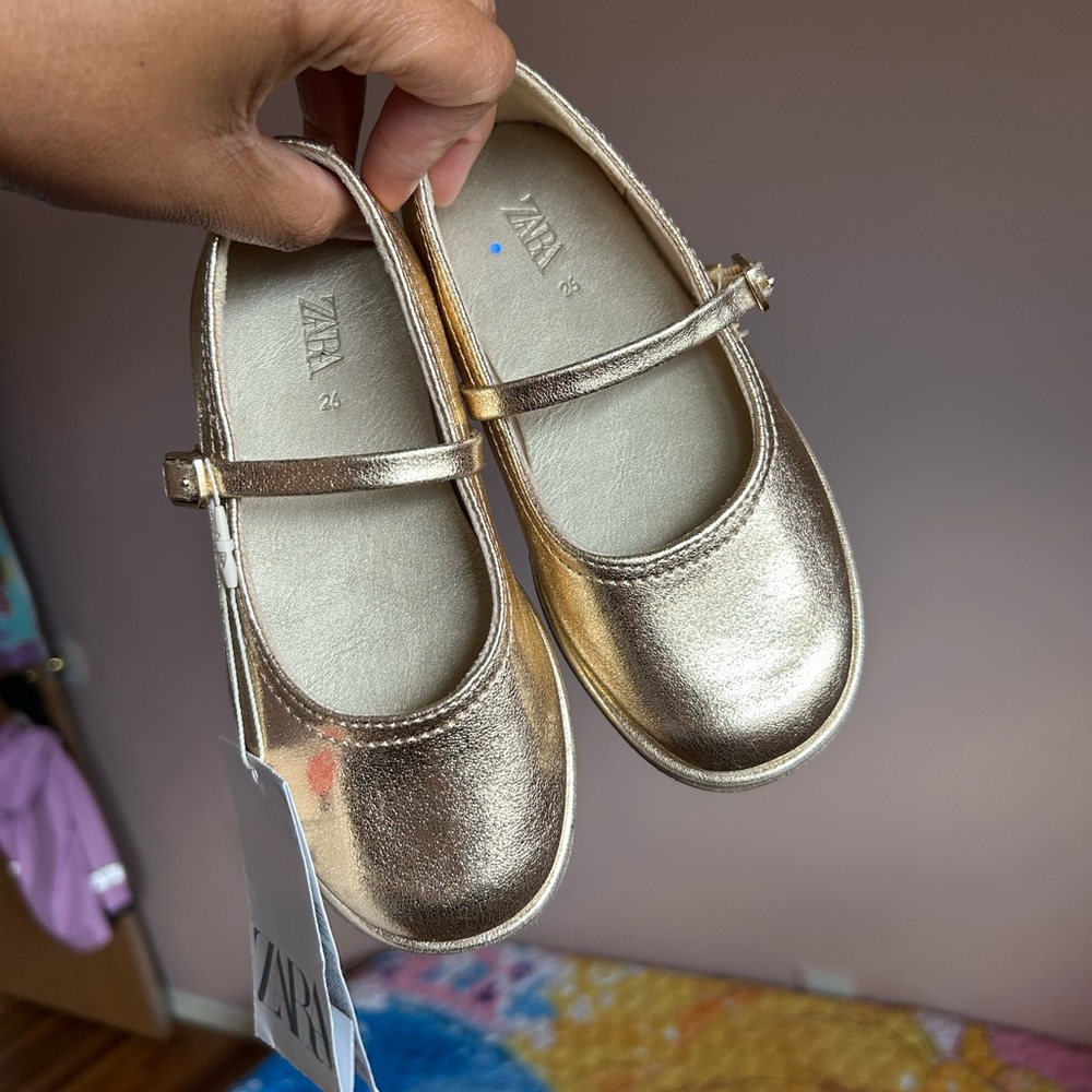 Zara Kids Shiny Gold Dress Shoes